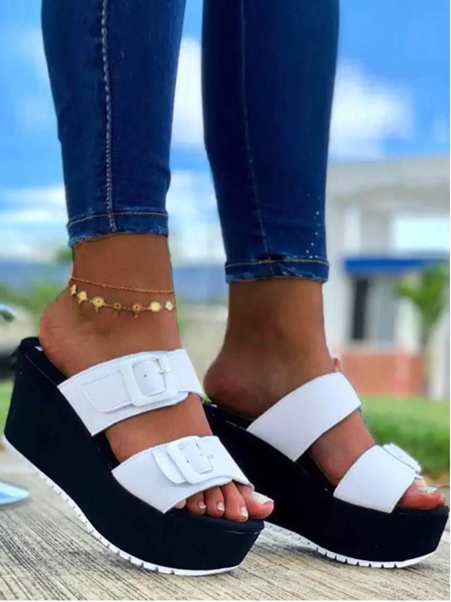 

Lovely Casual Buckle Design White Platform Shoes