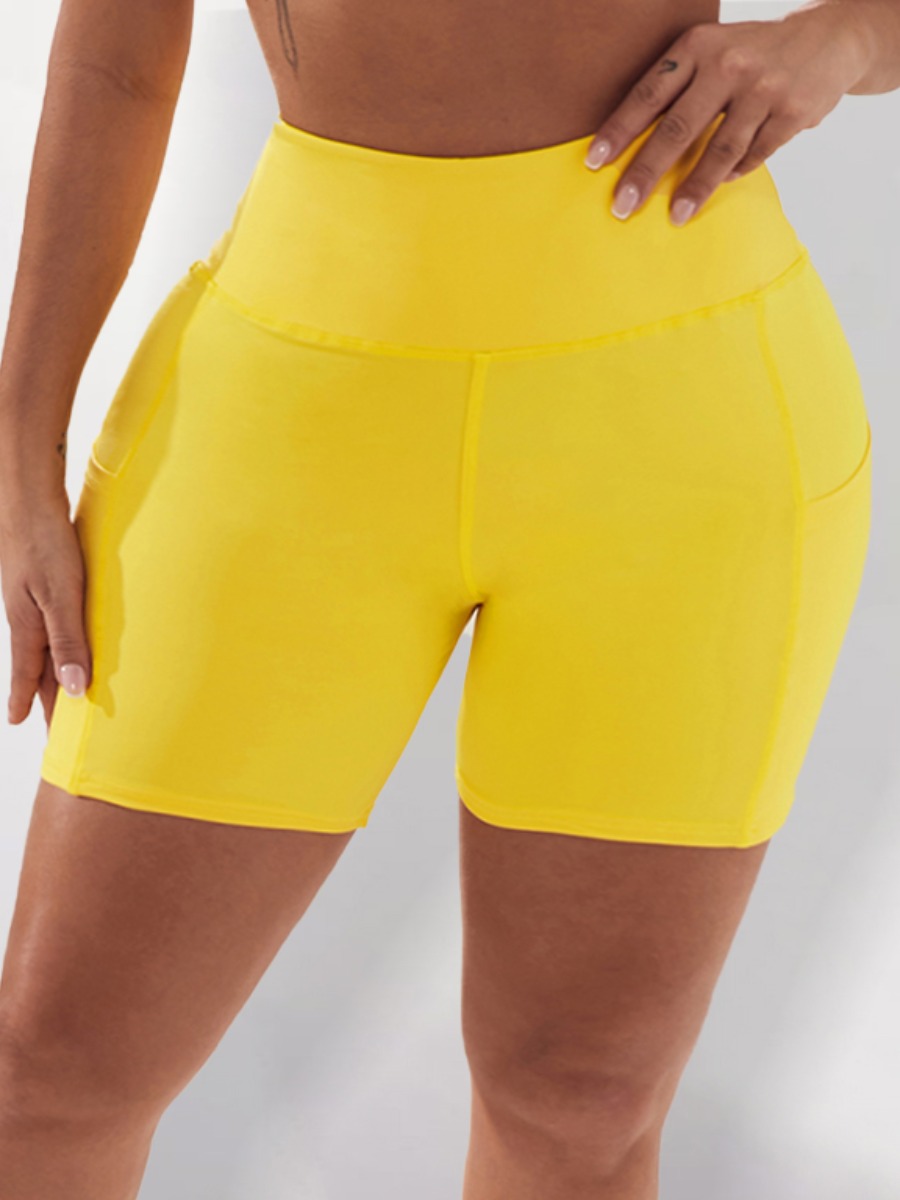 

Lovely Plus Size Sporty High-waisted Skinny Yellow Yoga Leggings