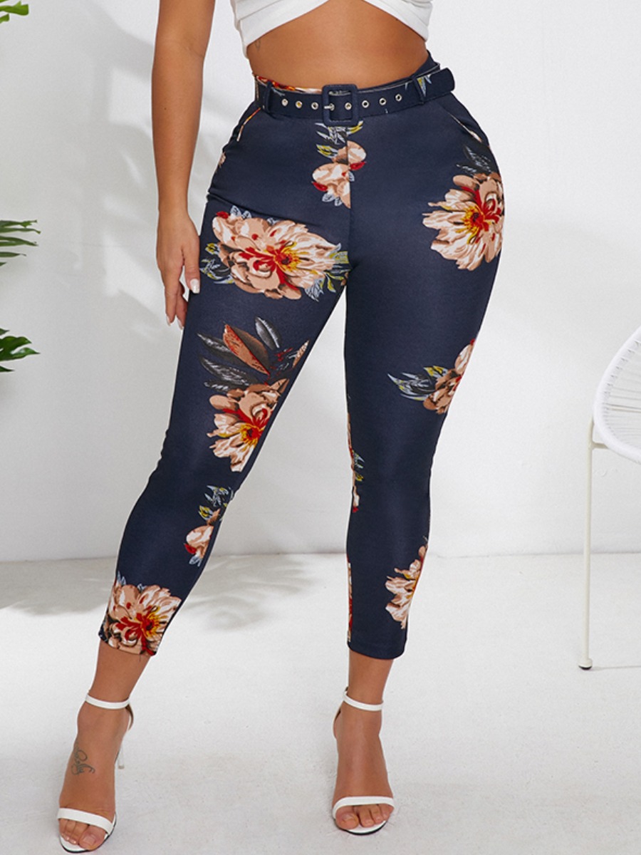 

Lovely Sweet High-waisted Floral Print Blue Leggings