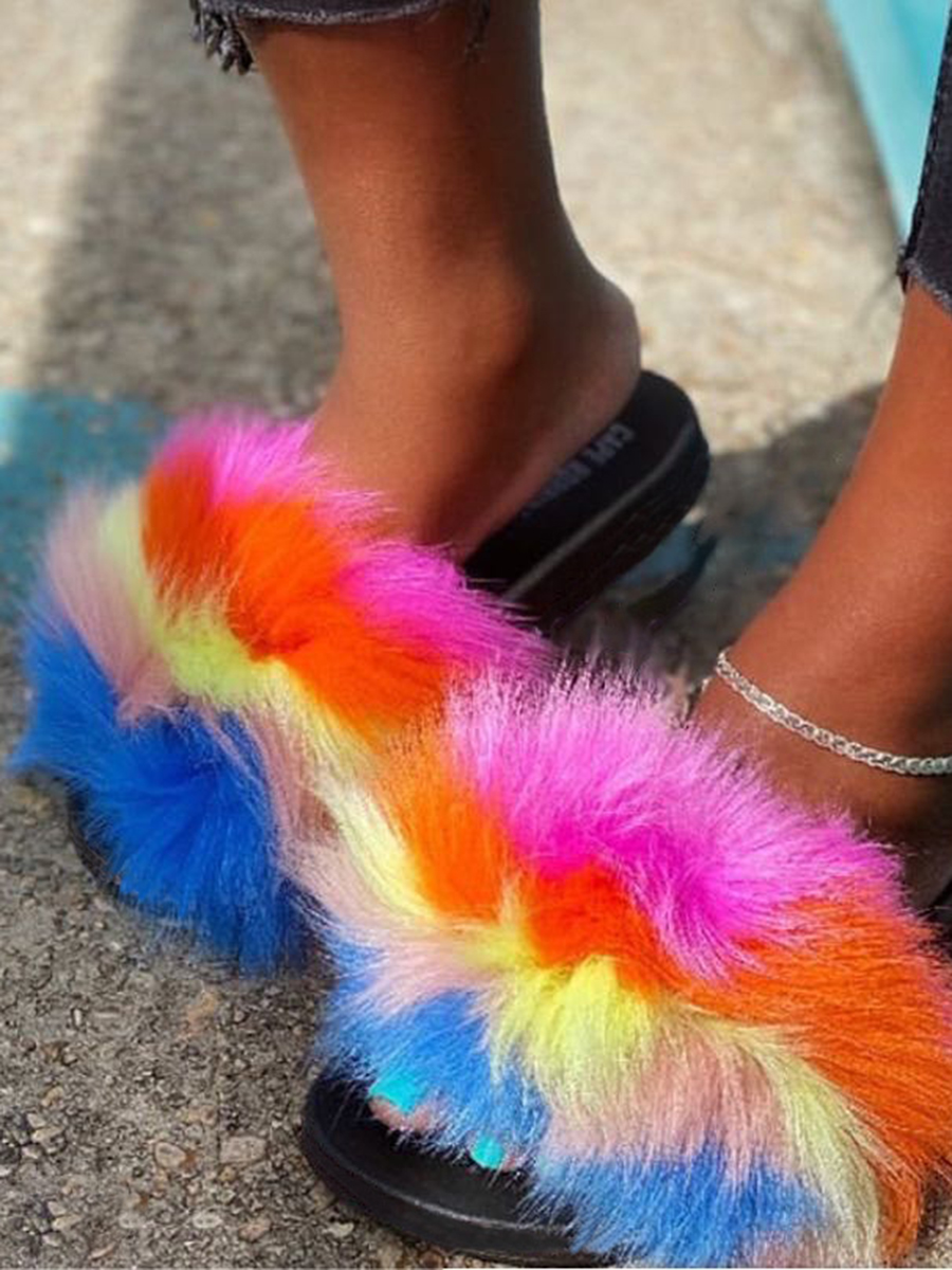 

Lovely Casual Fluffy Rose Red Slippers