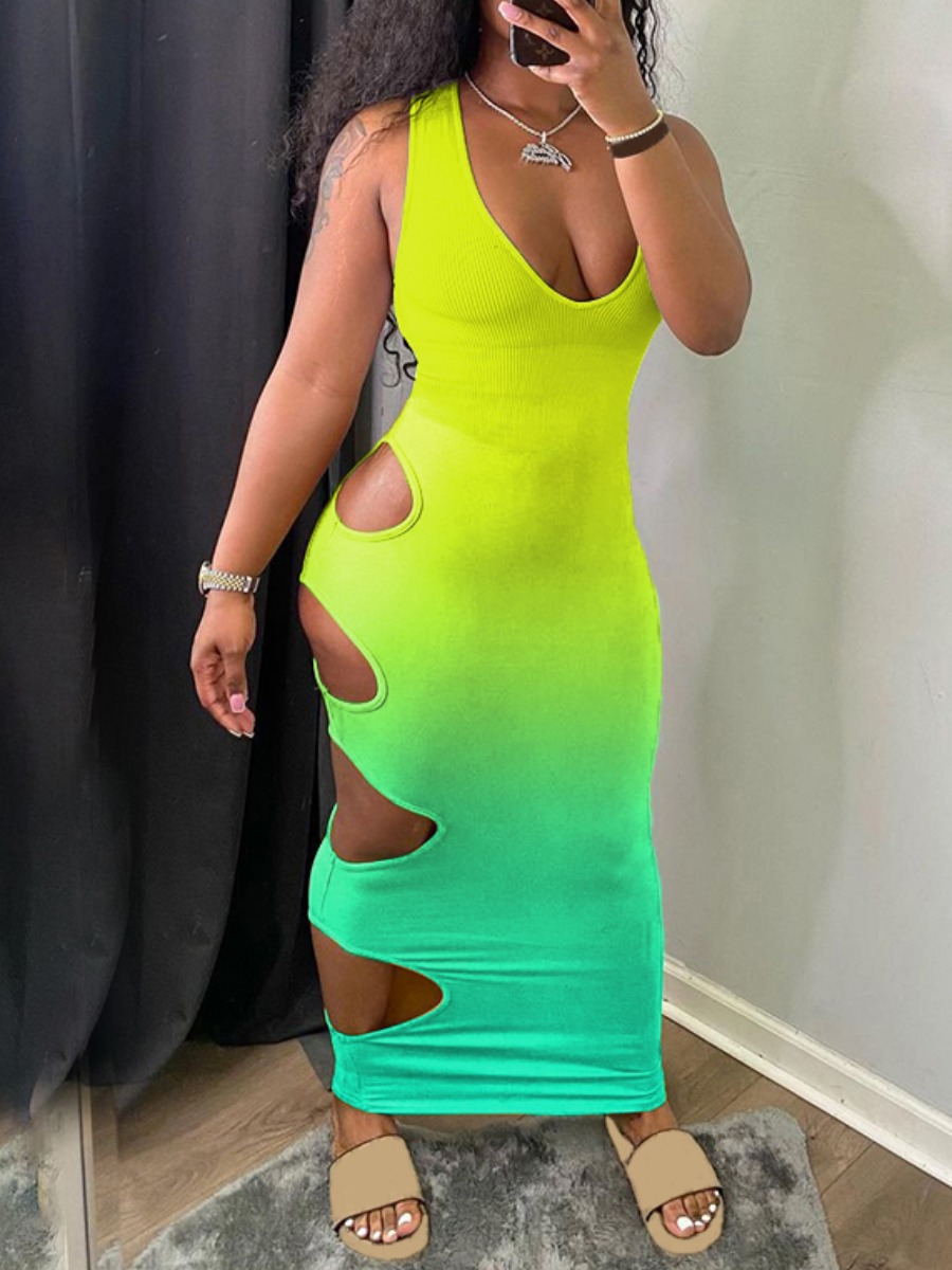 

Lovely Street Gradient Hollow-out Yellow Ankle Length Dress