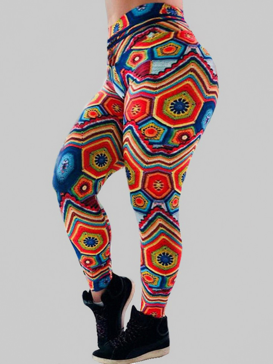 

Lovely Plus Size Sporty High-waisted Geometric Print Multicolor Pants, Multi