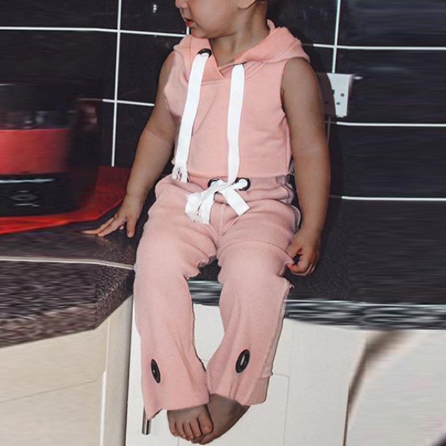 

Lovely Girl Sporty Hooded Collar Drawstring Pink Two Piece Pants Set