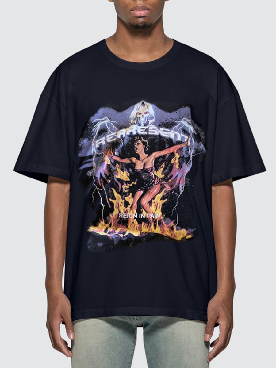 

Lovely Men Street Dropped Shoulder Graffiti Print Black T-shirt