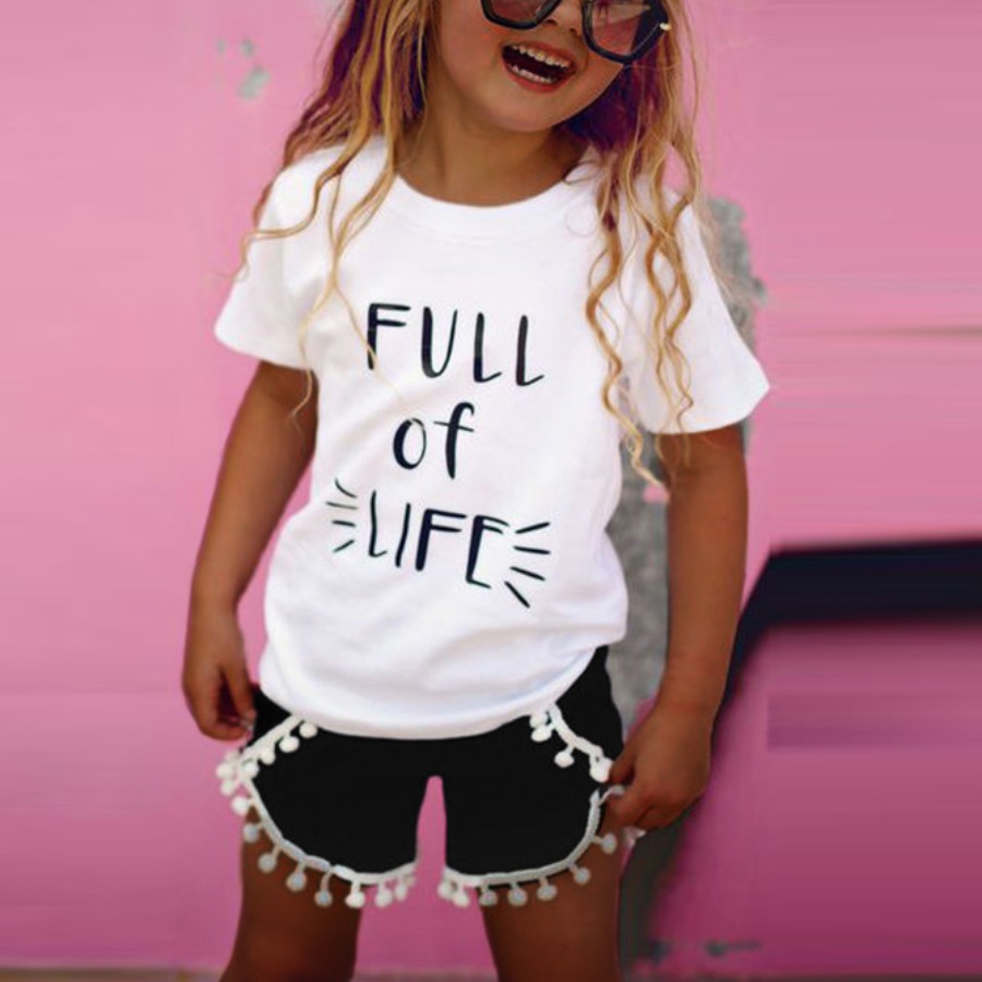 

Lovely Girl Casual Letter Print Tassel Design White Two Piece Shorts Set