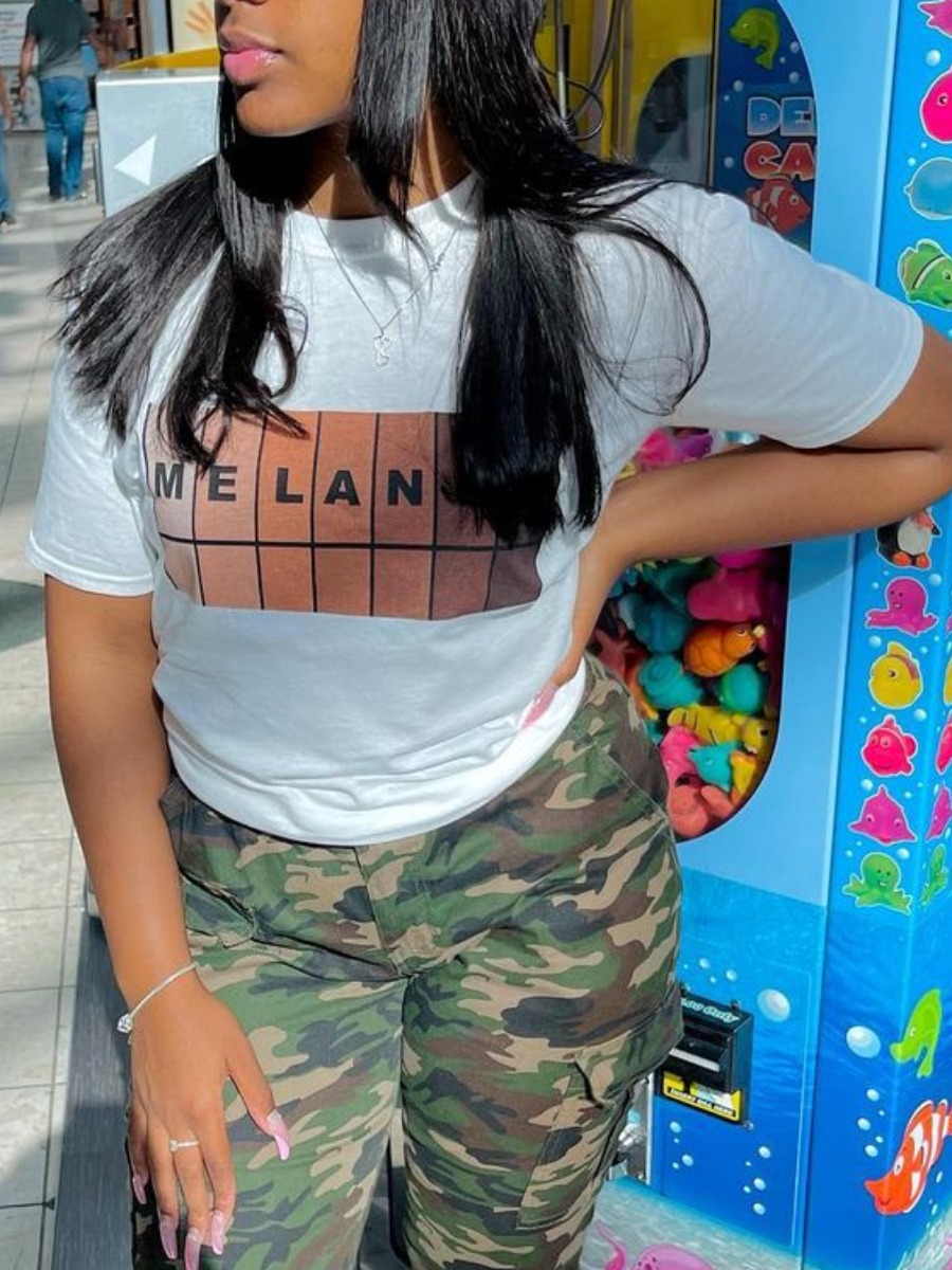 

Lovely Street Geometric Letter Print White T-shirt