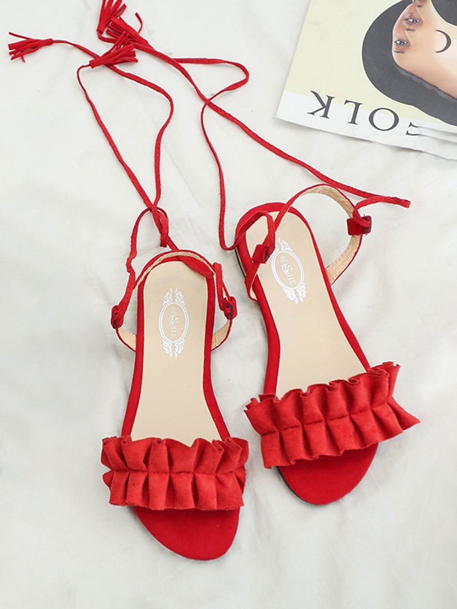 

Lovely Casual Tie Leg Fold Design Red Sandals