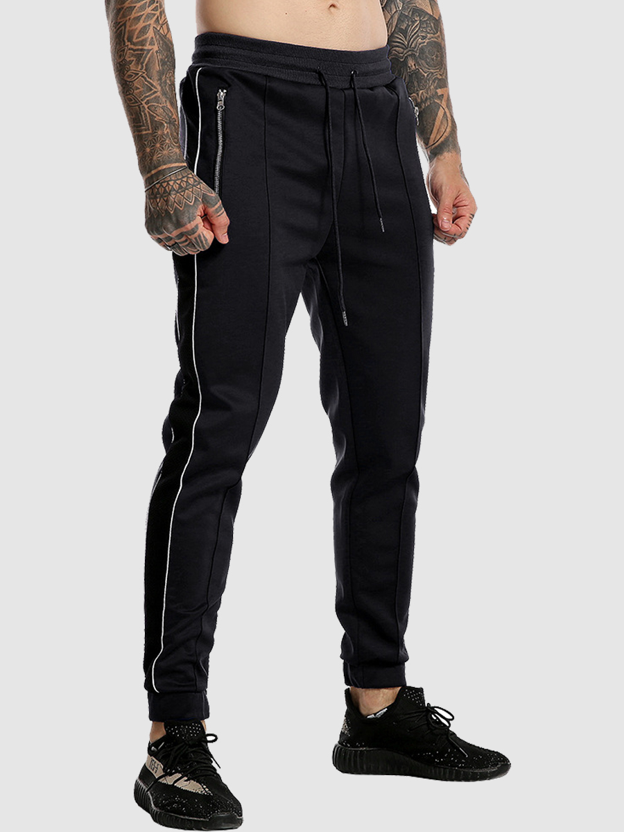

Lovely Men Sporty Striped Drawstring Black Pants