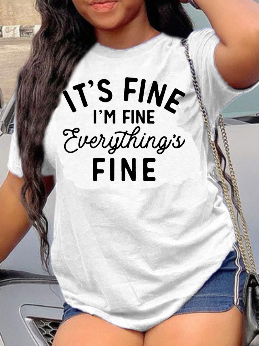 

Lovely Plus Size Casual O Neck Letter Print White T-shirt