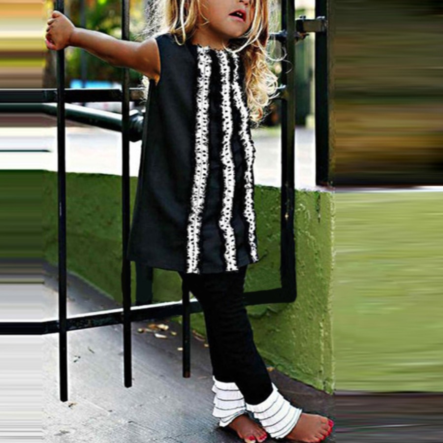 

Lovely Girl Casual O Neck Striped Black Two Piece Pants Set