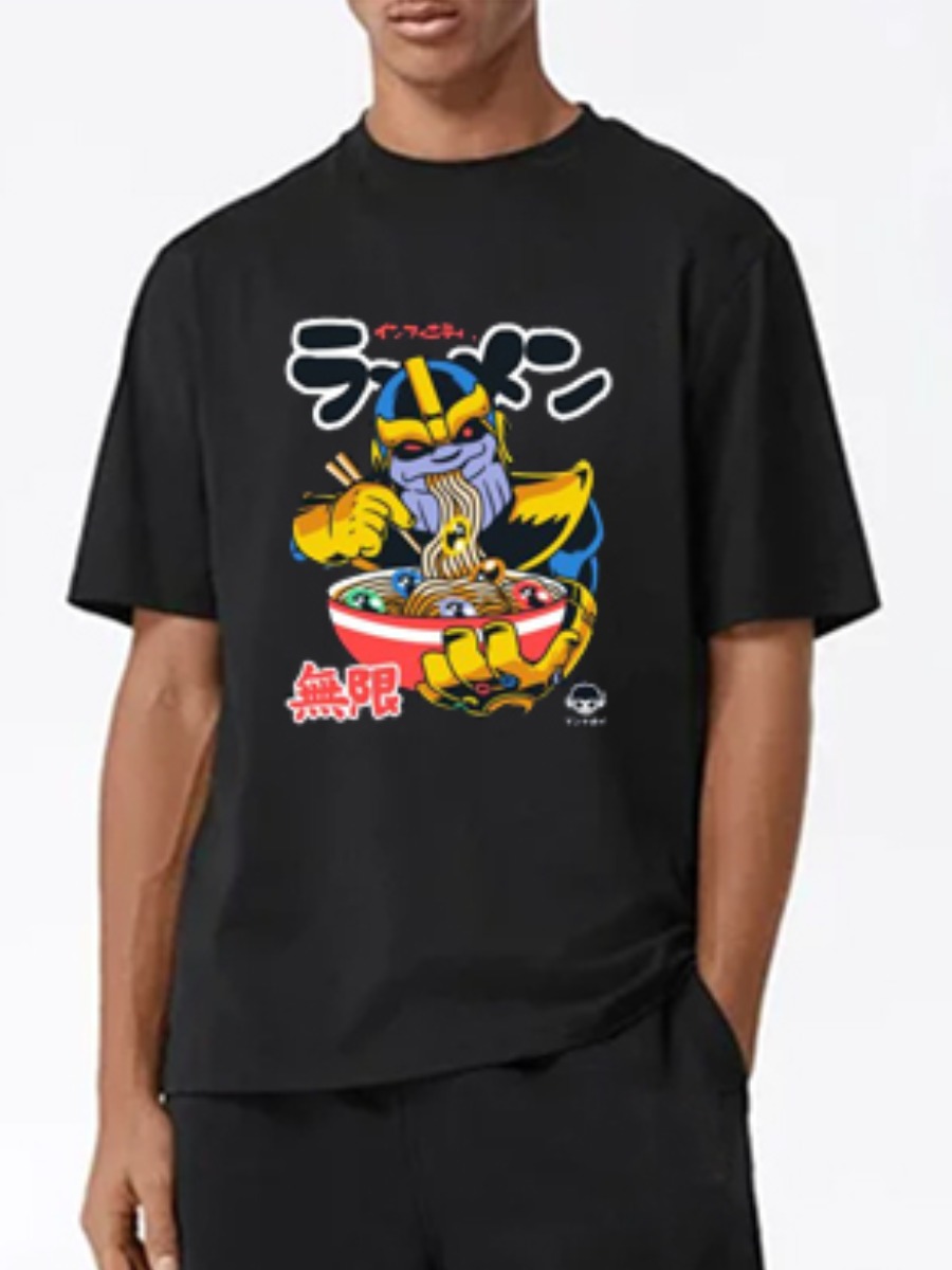 

Lovely Men Casual O Neck Cartoon Print Black T-shirt
