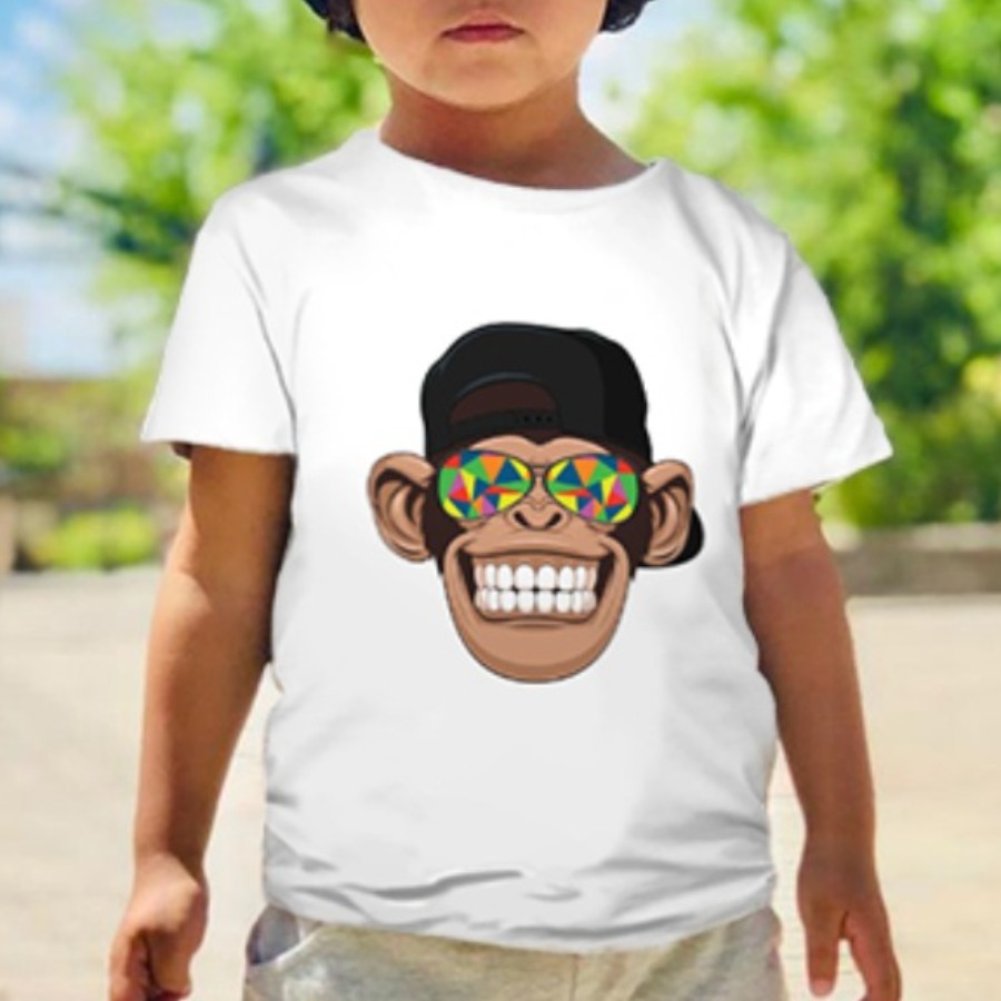 

Lovely Boy Casual O Neck Cartoon Print White T-shirt