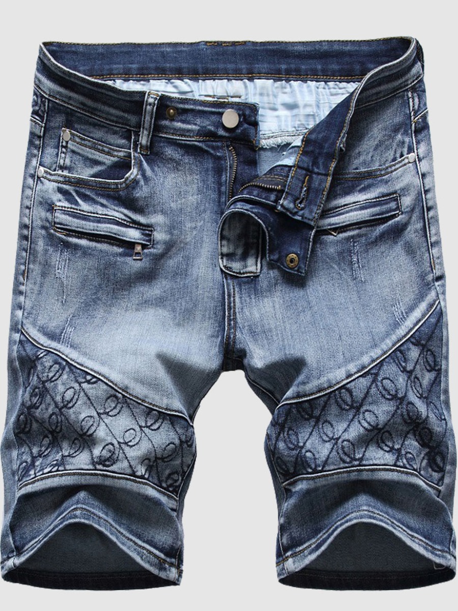 

Lovely Men Street Mid Waist Tie-dye Baby Blue Denim Shorts