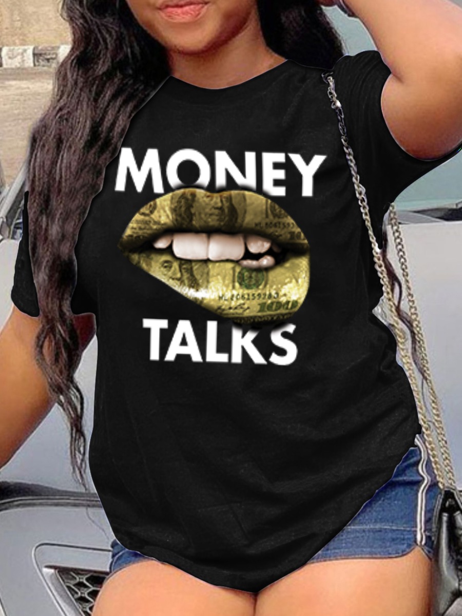 

Lovely Street Lip Letter Print Black T-shirt