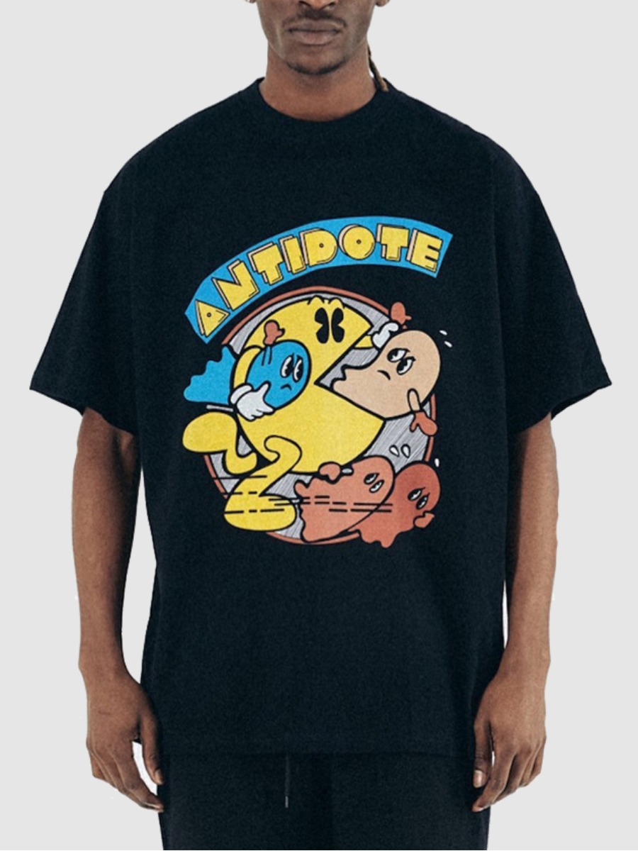 

Lovely Casual Cartoon Letter Print Black T-shirt