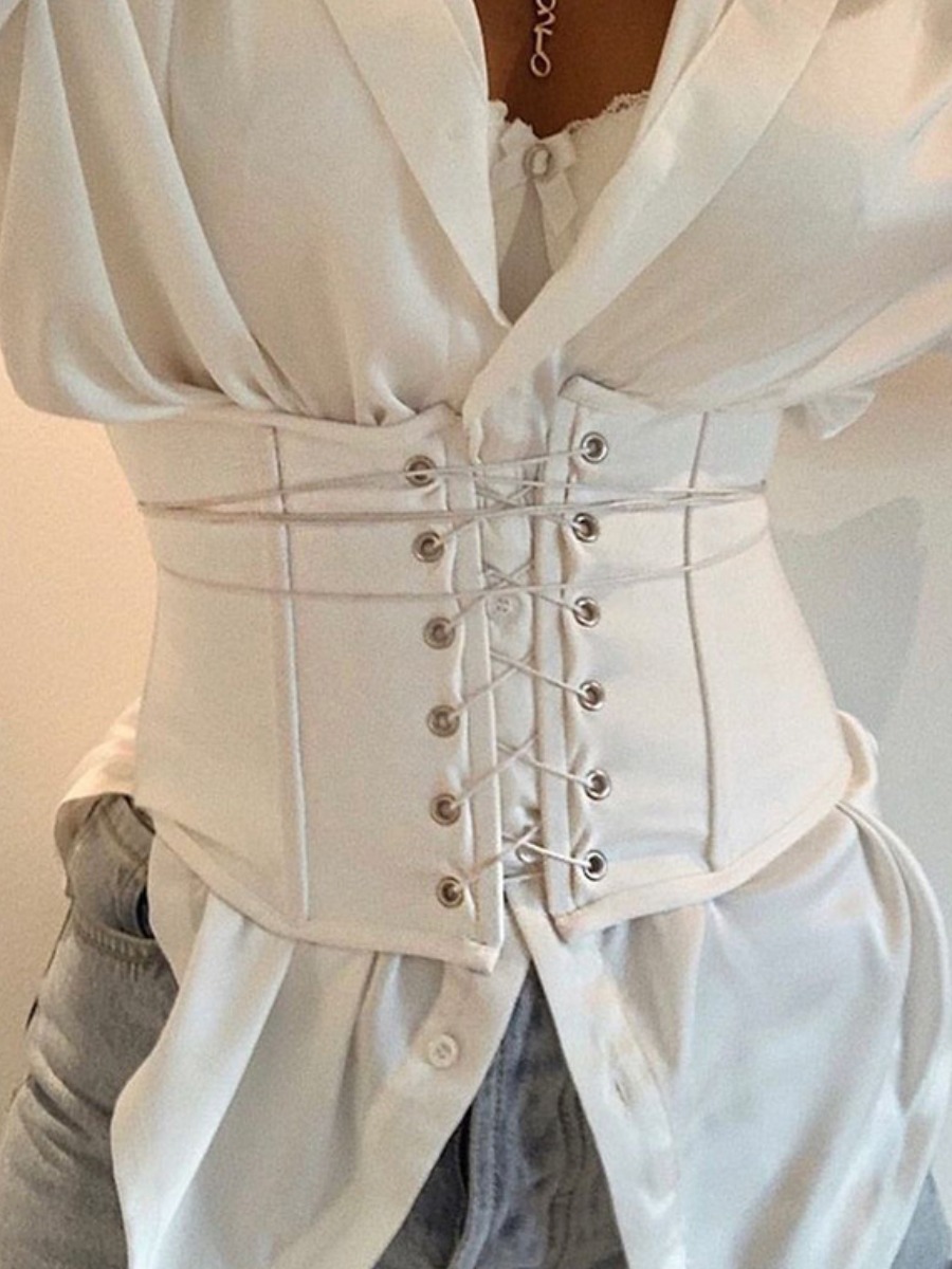 

Lovely Casual Bandage Hollow-out Design White Corset