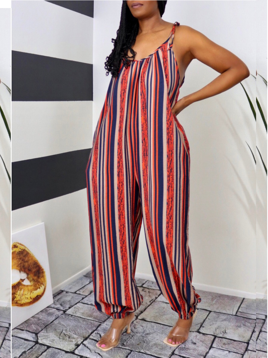 

Lovely Casual U Neck Striped Red One-piece Jumpsuit