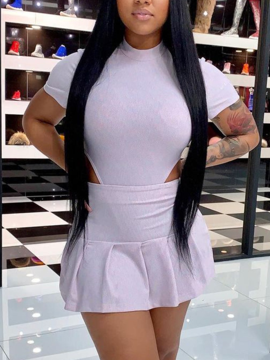 

Lovely Sweet O Neck Flounce Dsign White Two Piece Skirt Set