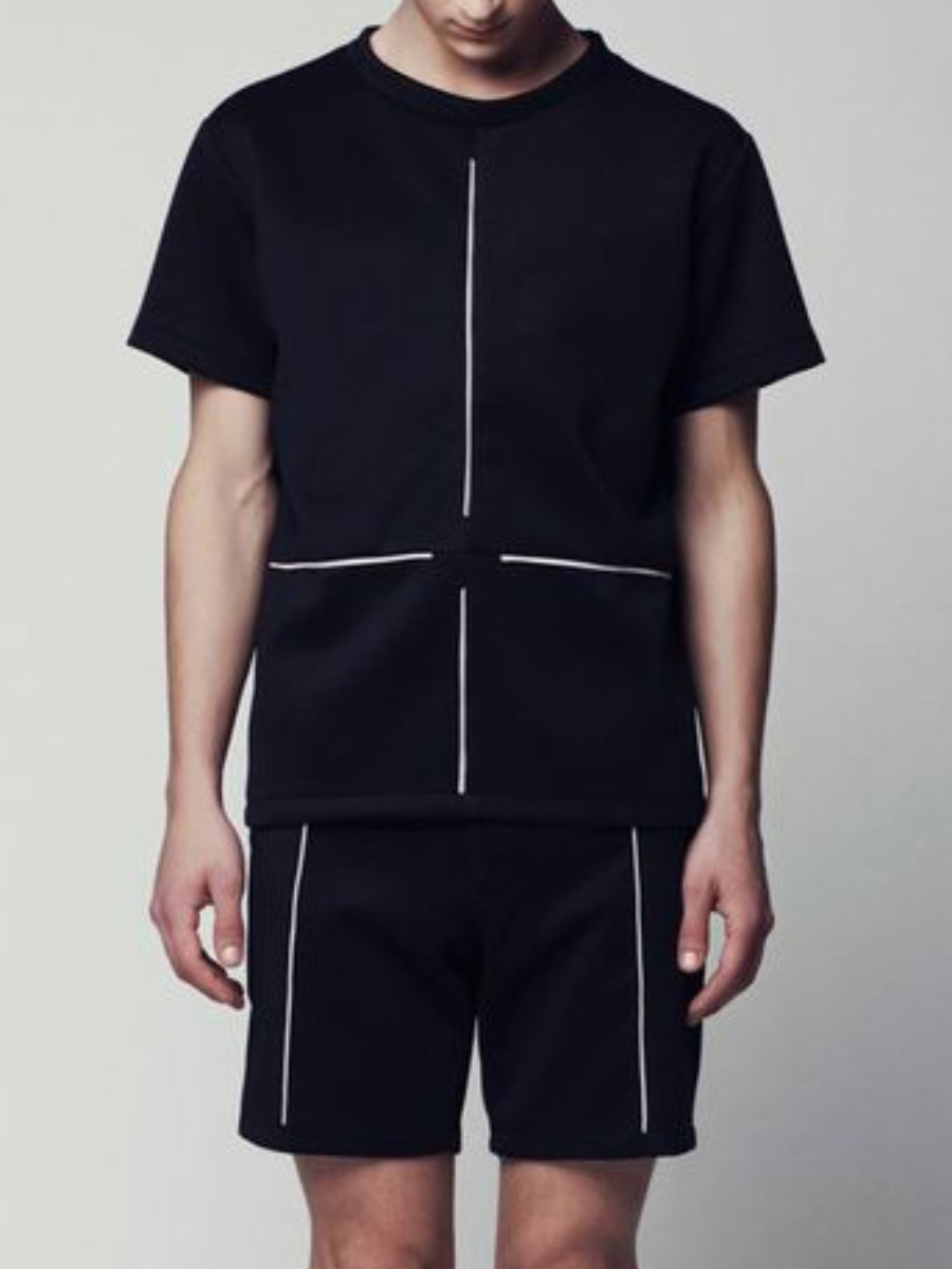 

Lovely Men Street O Neck Striped Black Two Piece Shorts Set