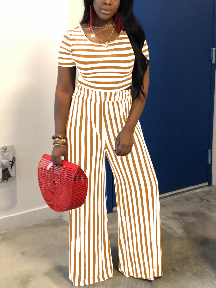 

LW Striped Wide Leg Pants Set, Gold