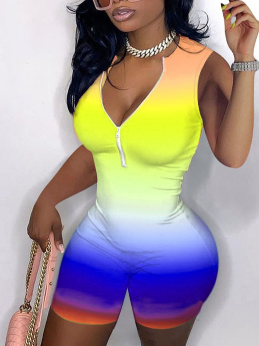 

Lovely Street Gradient Zipper Design Yellow One-piece Romper