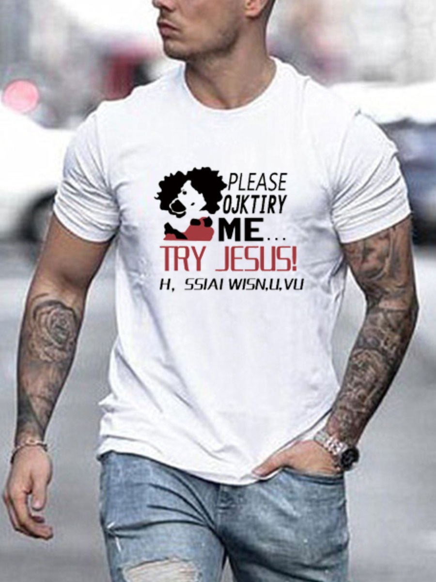 

Lovely Men Casual O Neck Letter Print White T-shirt