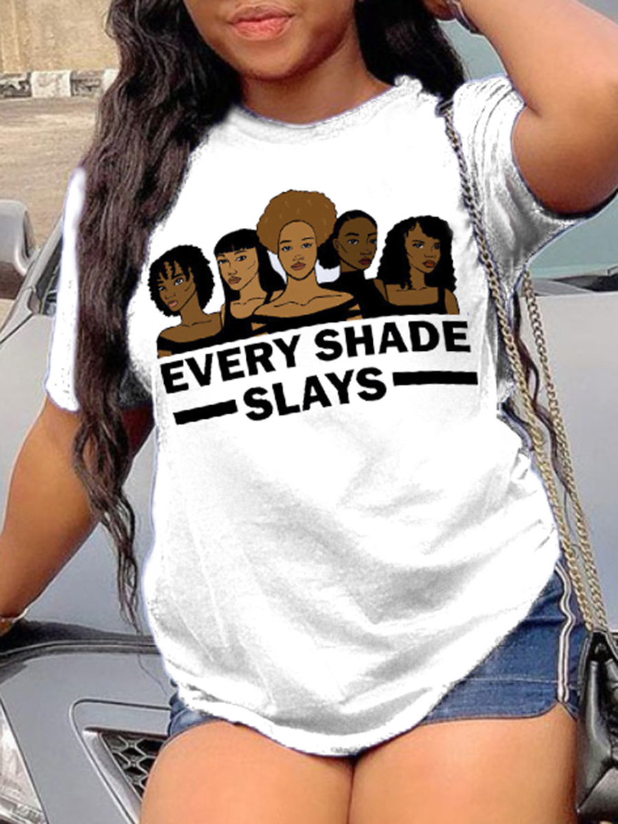 

Lovely Street Figure Letter Print White Plus Size T-shirt