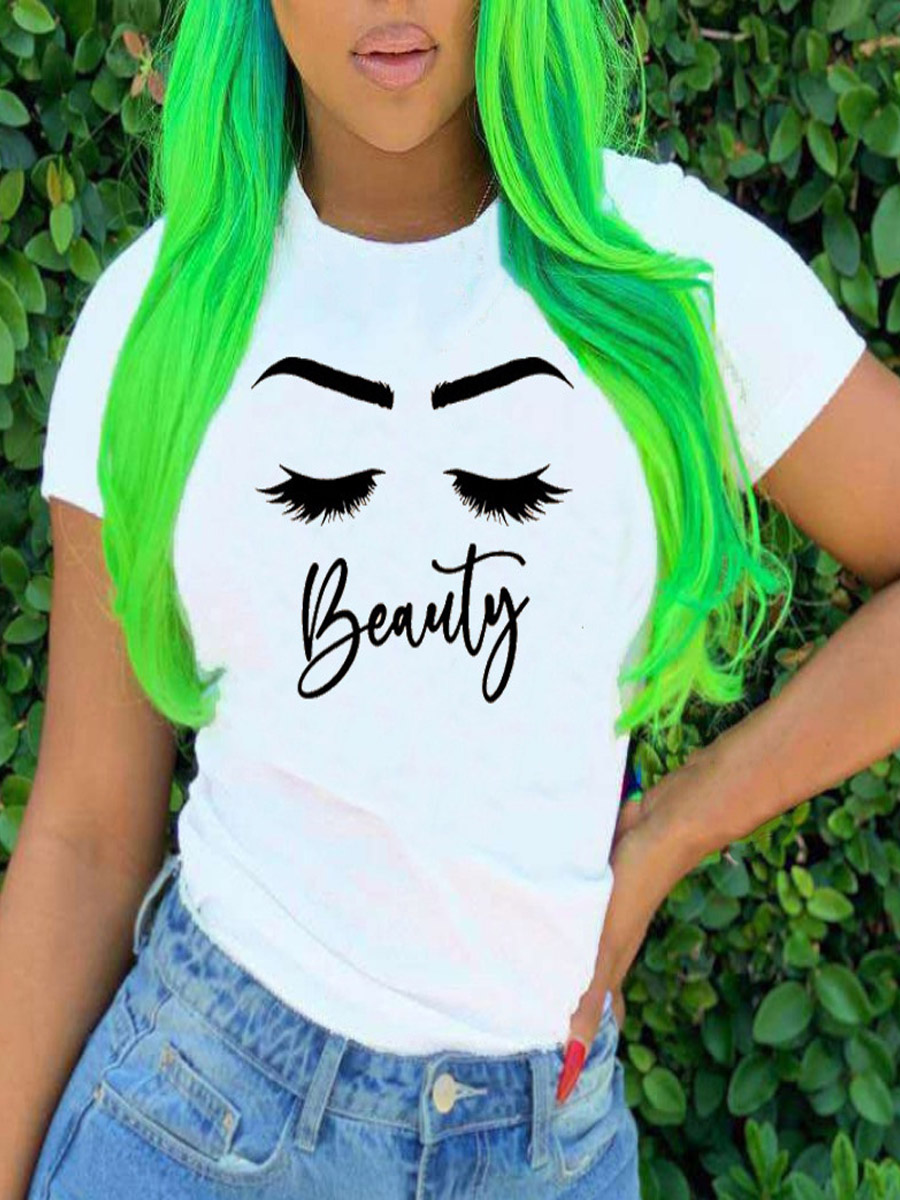 Lovely Casual O Neck Letter Print White T-shirt