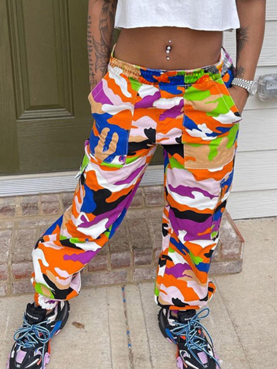 

Lovely Street Mid Waist Camo Print Pink Pants