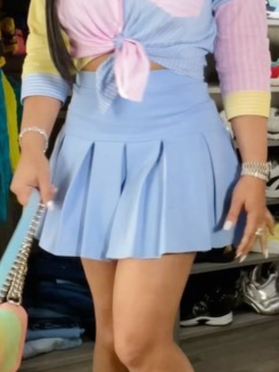 

Lovely Sweet Flounce Design Blue Mini A Line Skirt