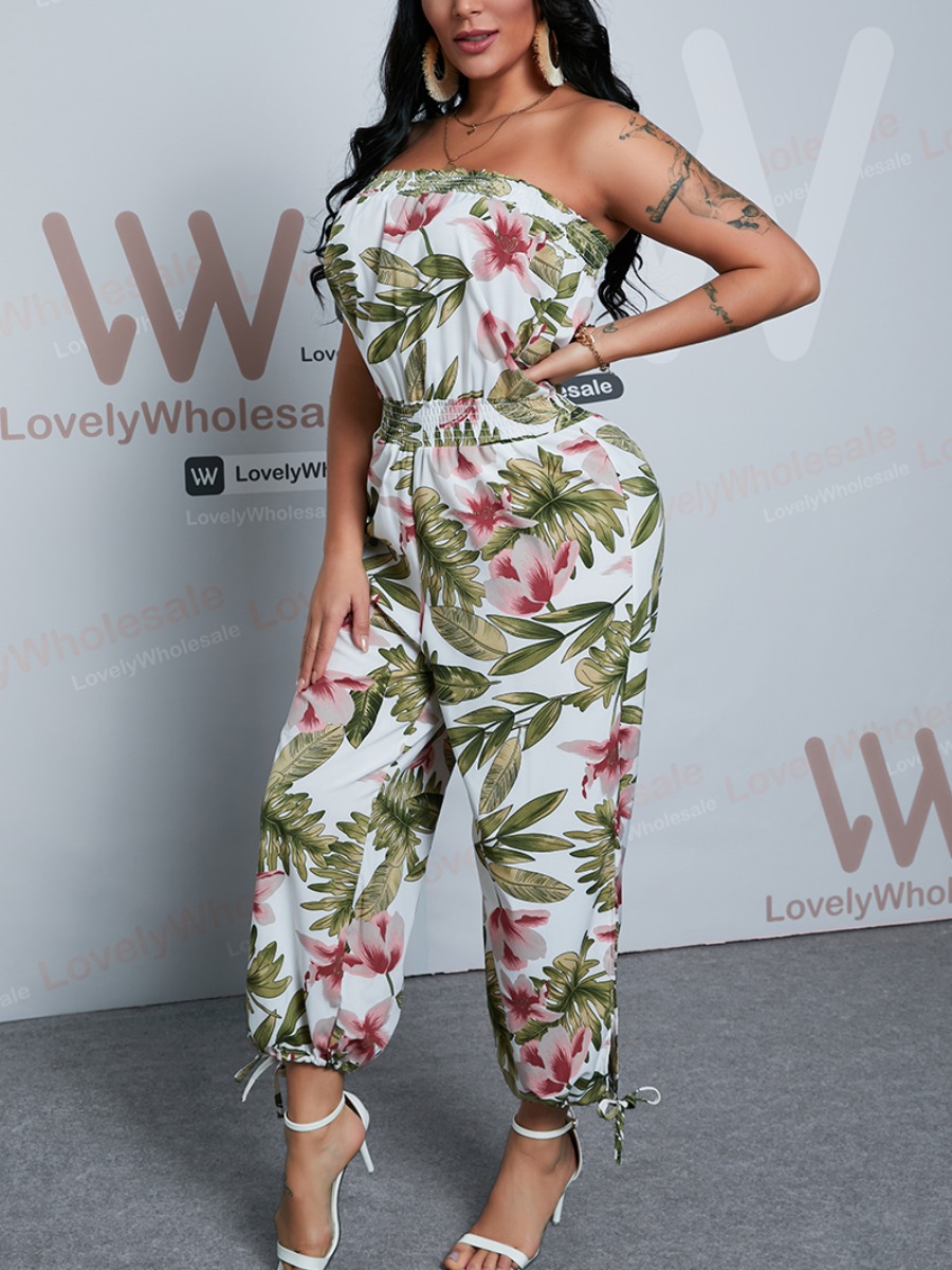 

Lovely Boho Off The Shoulder Floral Print White One-piece Jumpsuit