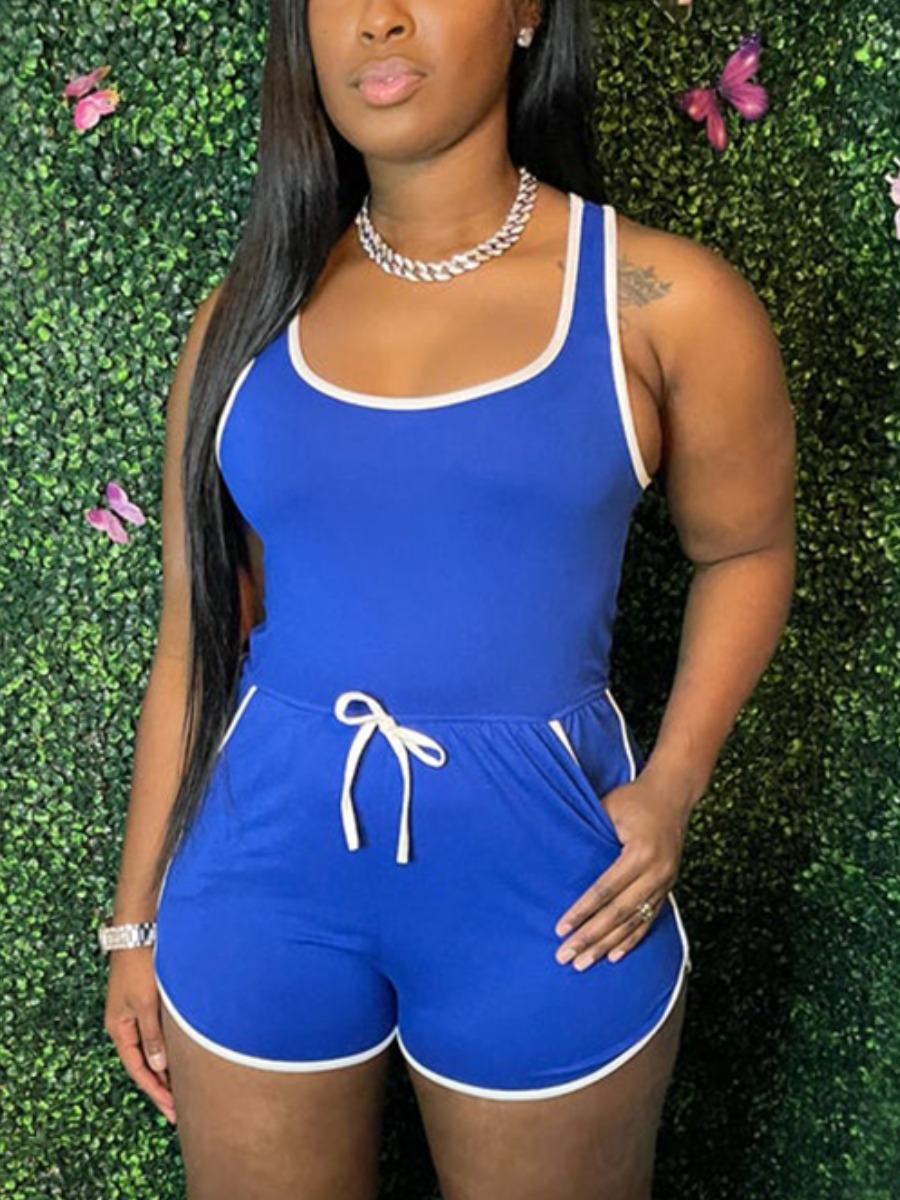 LW Sporty Striped Drawstring Blue One-piece Romper от Lovelywholesale WW