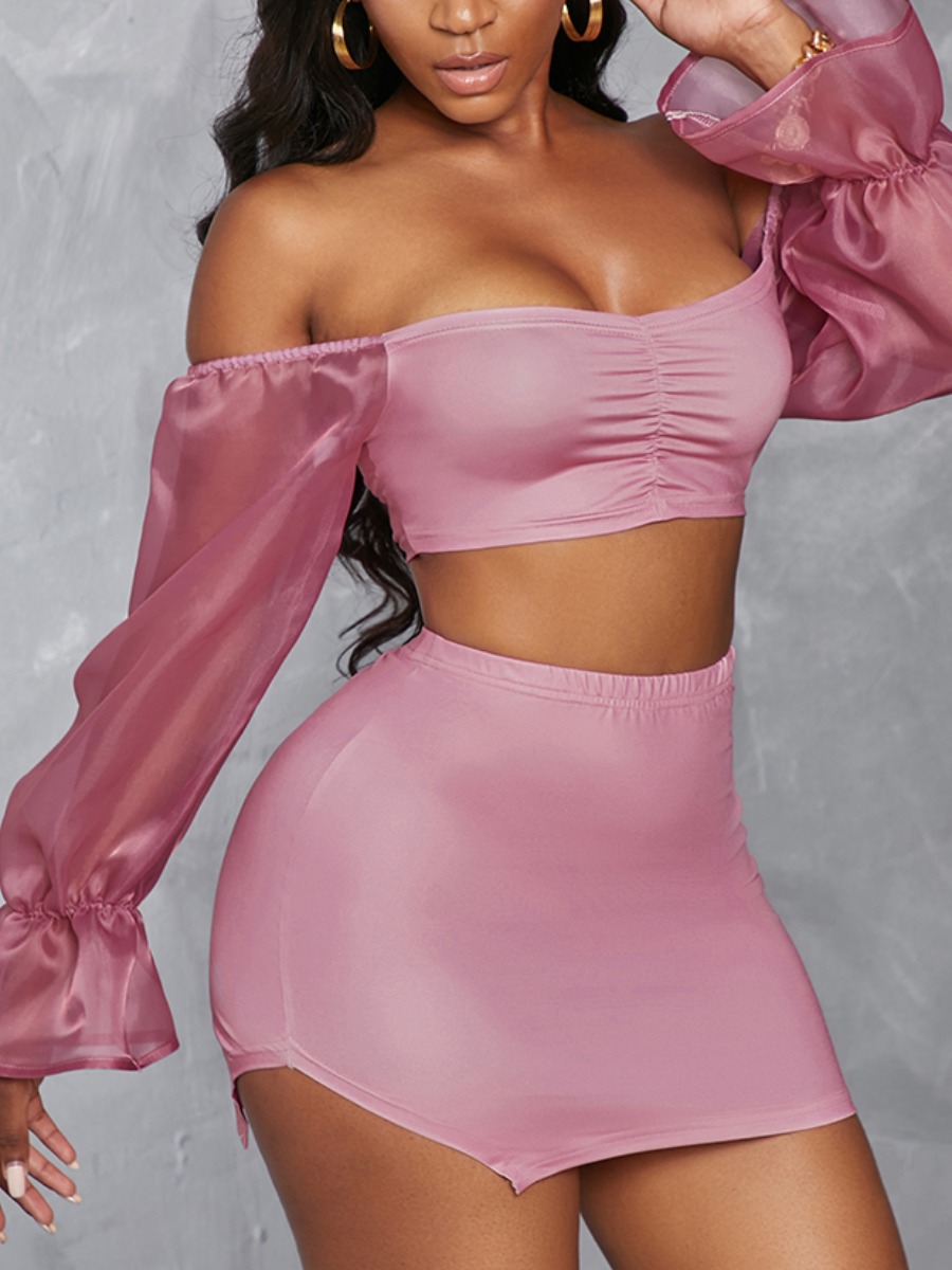 

Lovely Sweet See-through Fold Design Rose Red Two Piece Skirt Set