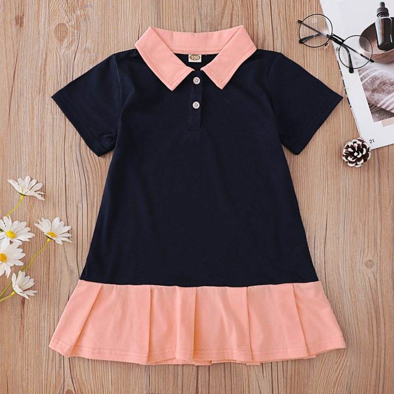 

Lovely Girl Street Turndown Collar Pleated Black Knee Length Dress, Blue