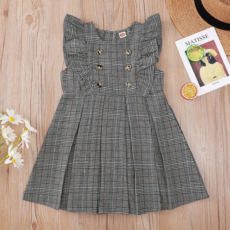 

Lovely Girl Casual Plaid Print Flounce Design Dark Grey Knee Length Dress