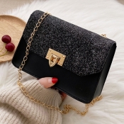 LW Casual Sequined Chain Strap Black Crossbody Bag