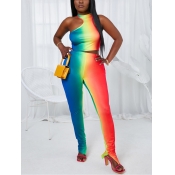 LW Sweet One Shoulder Gradient Multicolor Two Piec