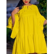 Lovely Plus Size Casual Flared Flounce Design Yell