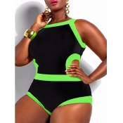 Lovely Patchwork Hollow-out Black One-piece Swimwe