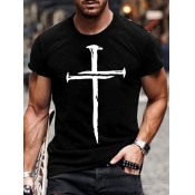 LW Men Casual O Neck Nail Print Black T-shirt