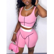 LW Sporty U Neck Patchwork Pink Two Piece Shorts S