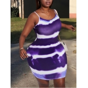 LW Plus Size Casual Tie-dye Purple Knee Length Dre