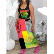 LW Plus Size Cami Letter Print Patchwork Skirt Set