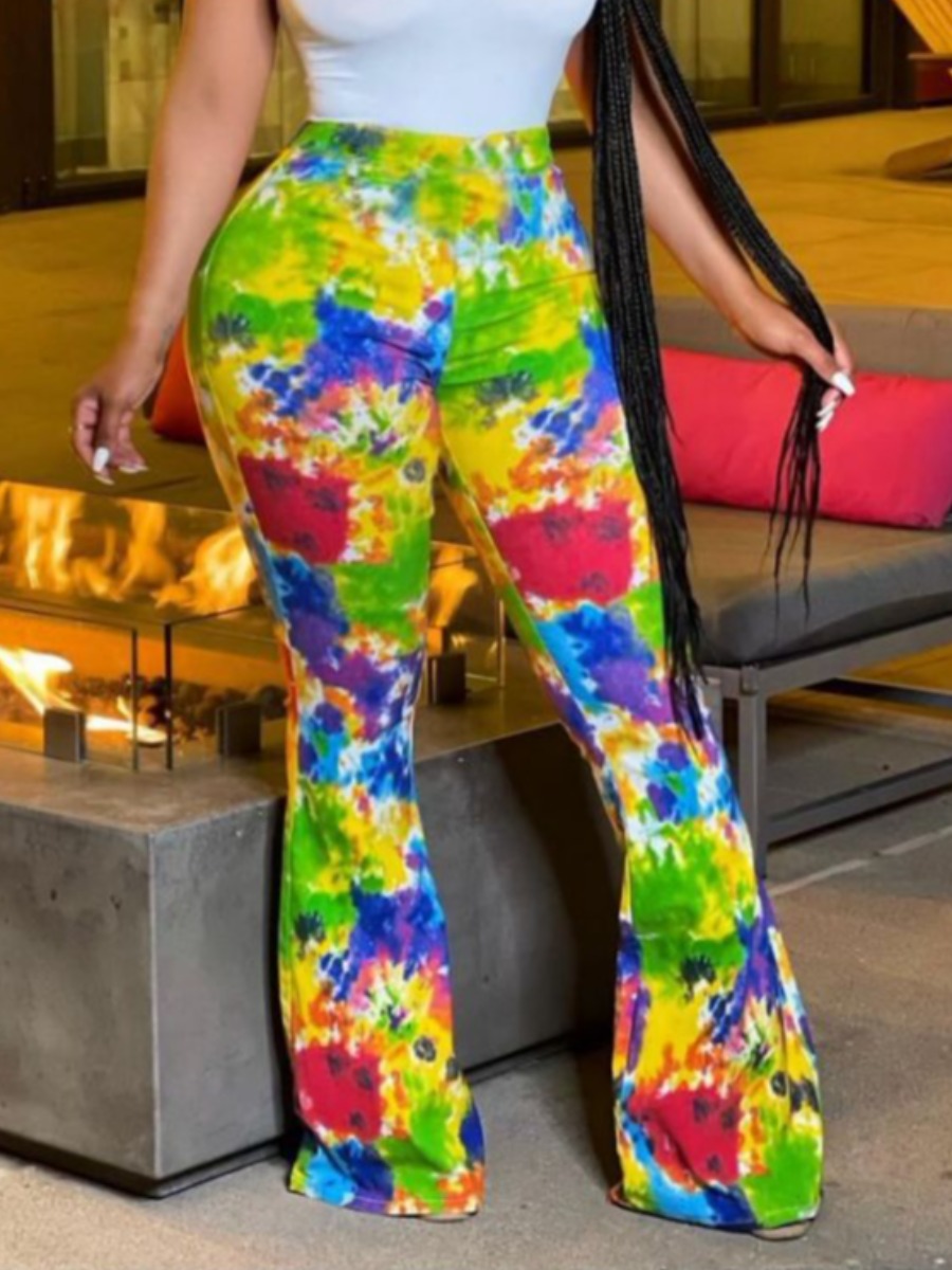 

Lovely Street Tie-dye Flared Green Pants