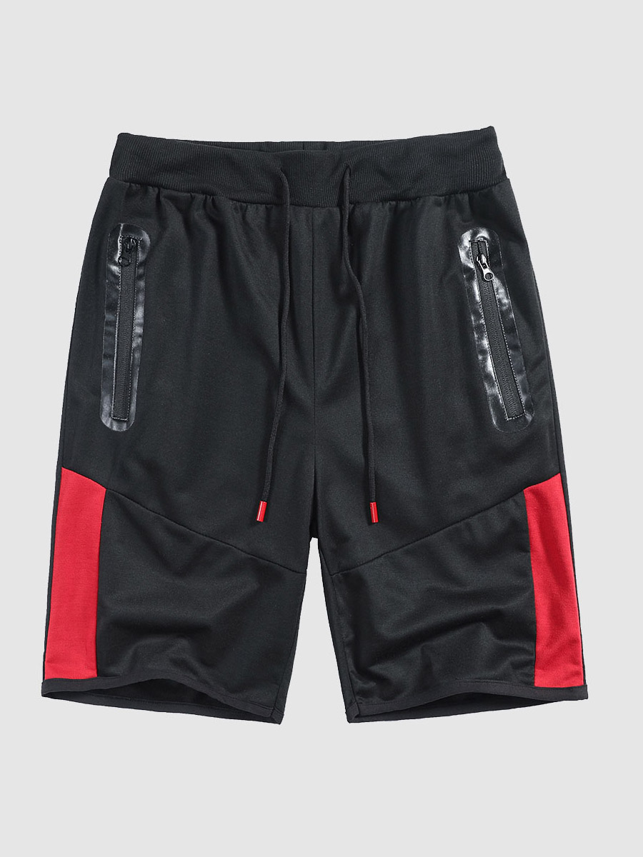 

Lovely Men SportyDrawstring Color-lump Black Shorts