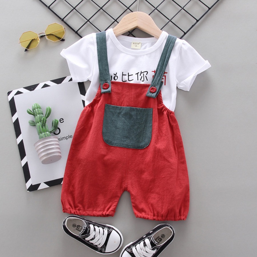 

Lovely Girl Casual Letter Print Overall Red Two Piece Pants Set