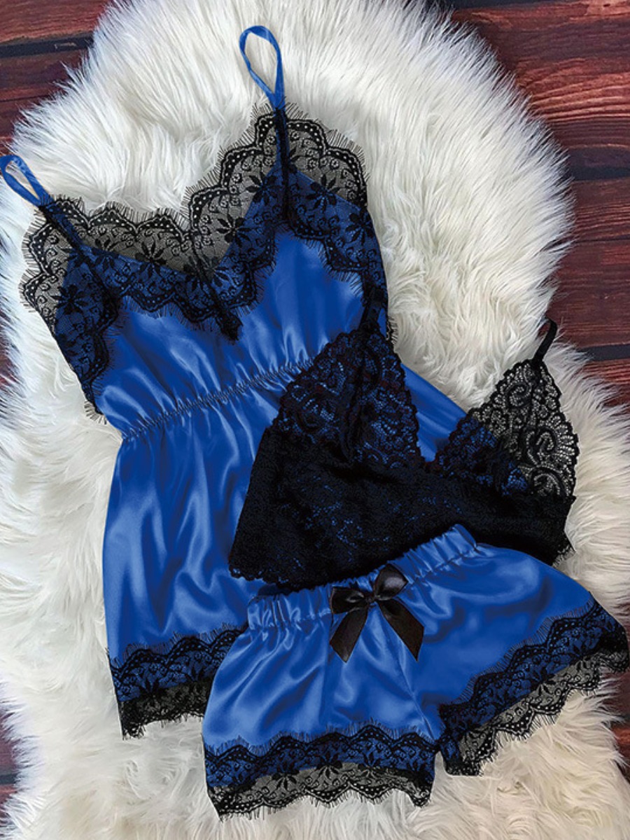 

Lovely Sexy Lace Patchwork Royalblue Babydoll