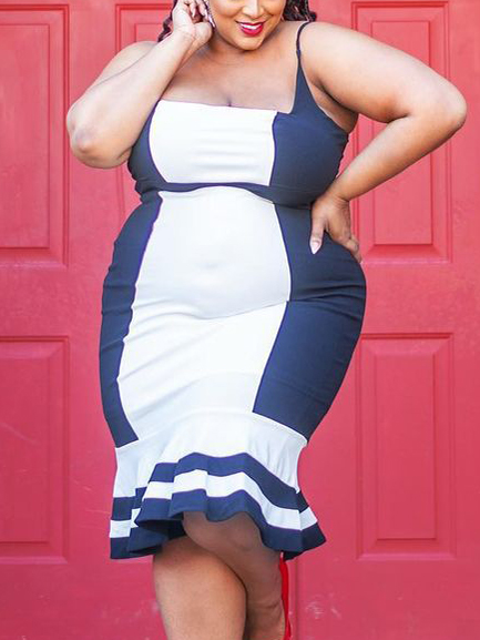 

Lovely Plus Size Sweet Color-lump Flounce Design Black Knee Length Dress