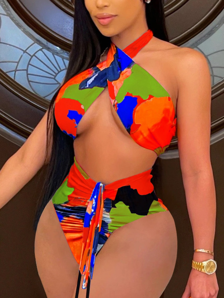 

Lovely Boho Bandage Hollow-out Design Jacinth Two-piece Swimsuit