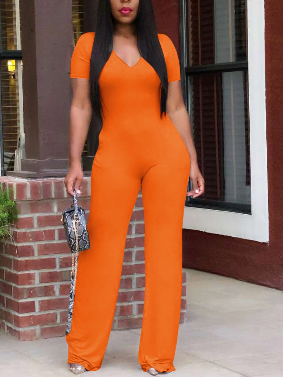 

Lovely Casual V Neck Elastic Orange One-piece Jumpsuit